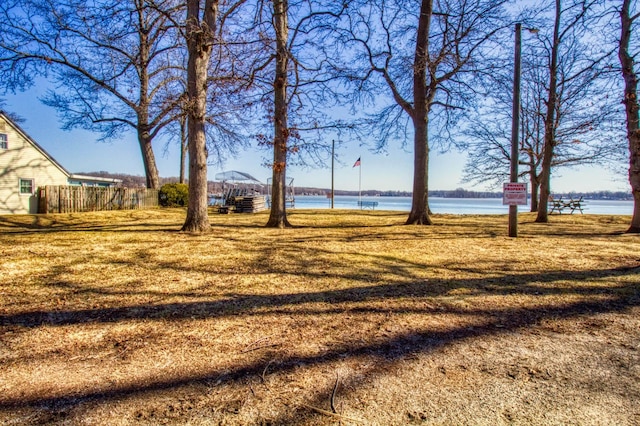 view of yard with a water view