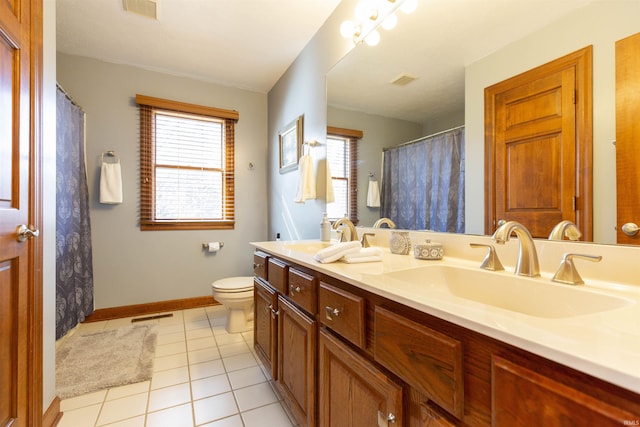 full bathroom featuring a sink, visible vents, toilet, and tile patterned floors