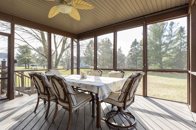 sunroom / solarium featuring a healthy amount of sunlight and a ceiling fan