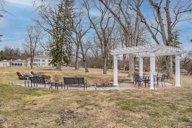 view of yard featuring a pergola and a patio