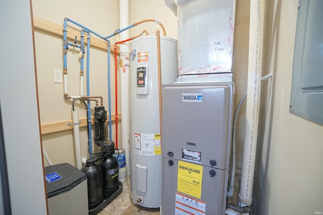 utilities featuring water heater and heating unit