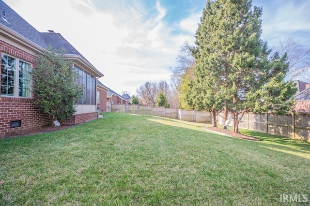 view of yard with a fenced backyard