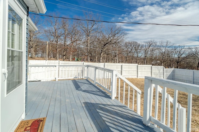 deck with a fenced backyard