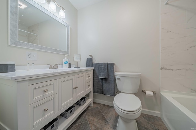 full bath with vanity, toilet, and baseboards