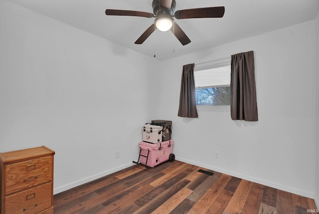 interior space with visible vents, dark wood-type flooring, and baseboards