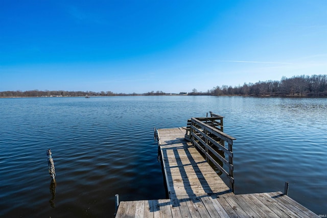 view of dock with a water view