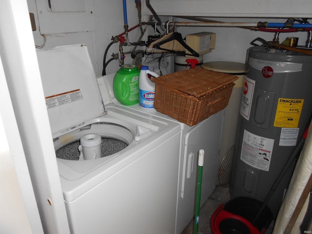 laundry room featuring washer and clothes dryer and electric water heater