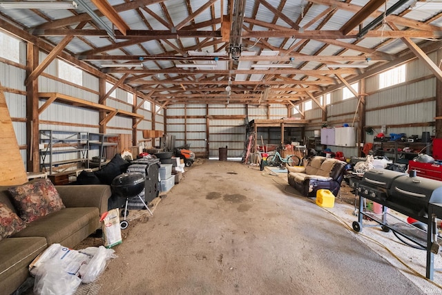 garage with metal wall