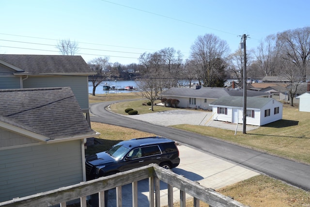 view of road with a water view