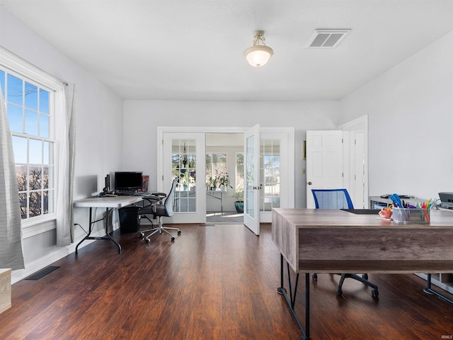 home office with french doors, visible vents, and a wealth of natural light