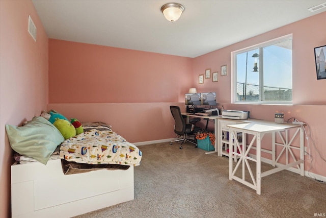 bedroom with visible vents, baseboards, and carpet flooring