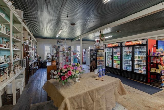 12228 Indiana St, Leopold, IN 47551 - dining area with hardwood / wood-style floors and wooden ceiling
