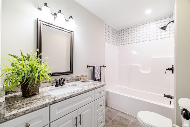 full bath with vanity, toilet, washtub / shower combination, and tile patterned flooring