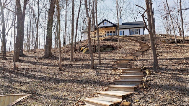 view of yard featuring stairs