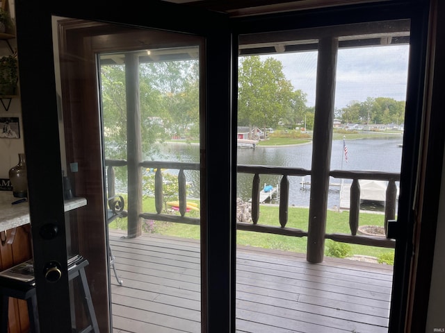 entryway with a water view