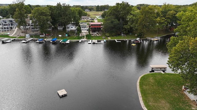 water view with a residential view and a dock