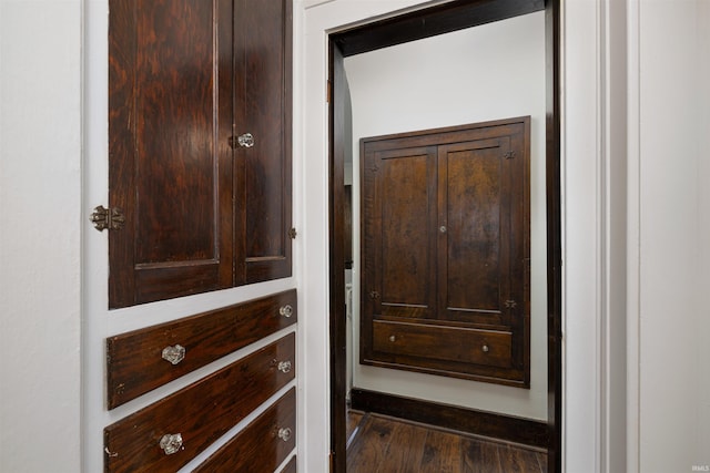 interior space with dark wood-style floors