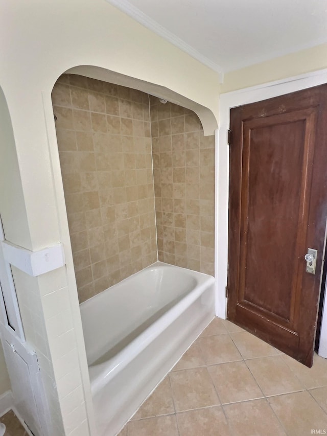 full bathroom with tile patterned floors and ornamental molding