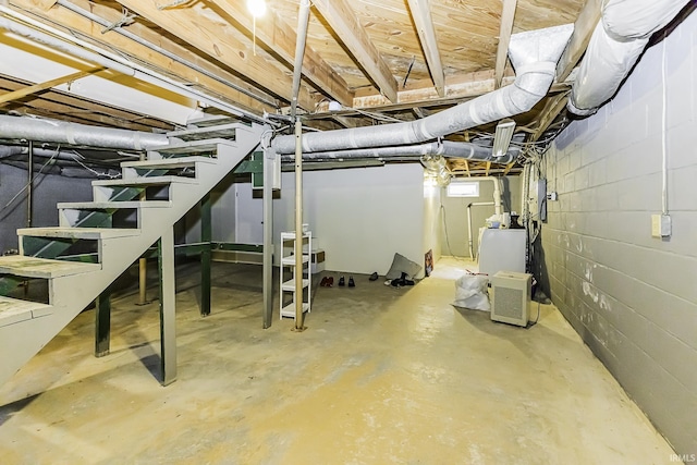 unfinished basement with stairway