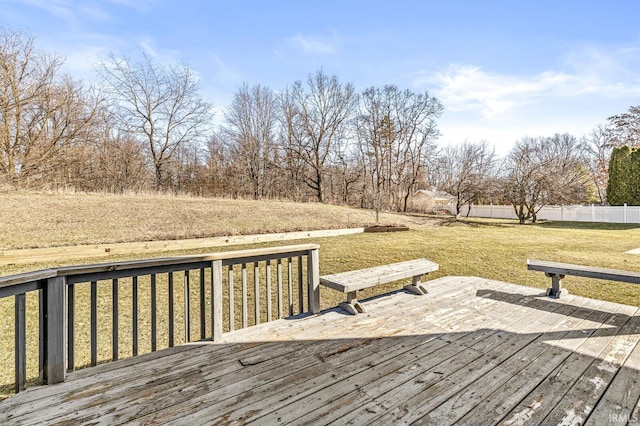 deck with fence and a lawn