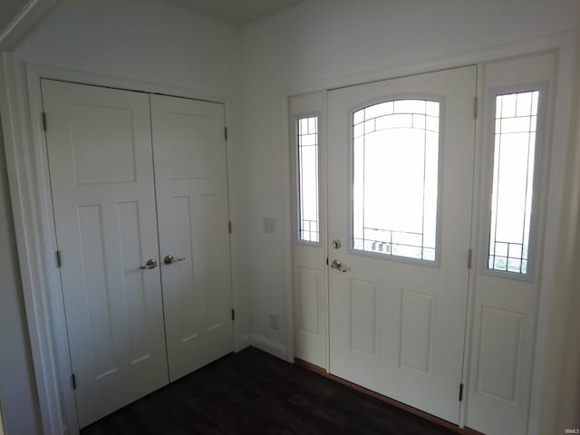 foyer entrance featuring dark wood-style floors