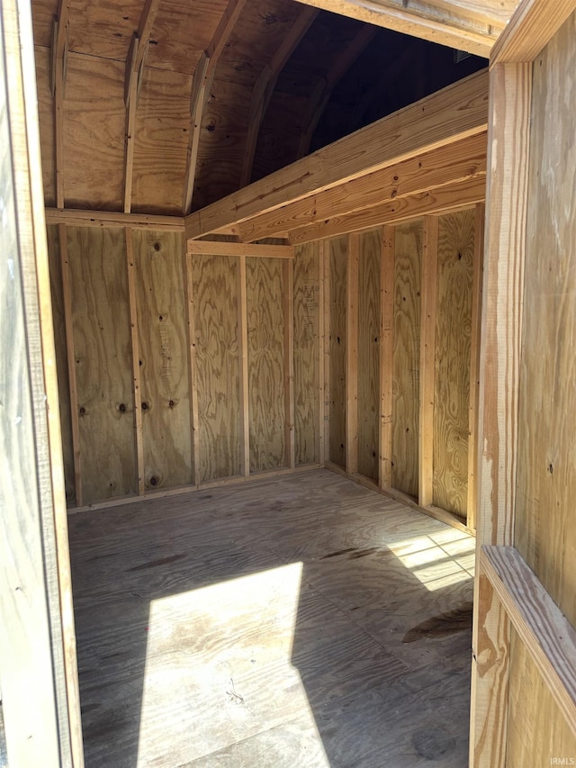 storage room with a sauna