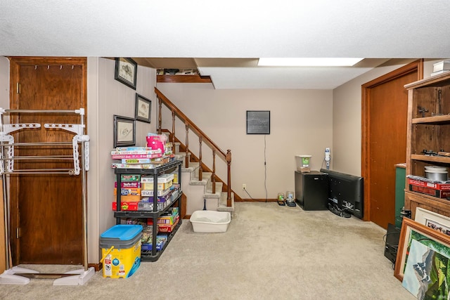 interior space with stairs and carpet floors