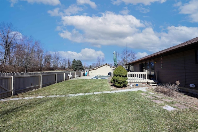 view of yard with a deck and a fenced backyard