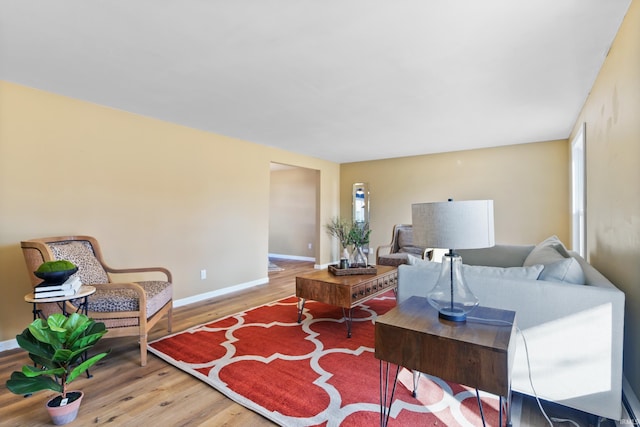 living room featuring wood finished floors and baseboards