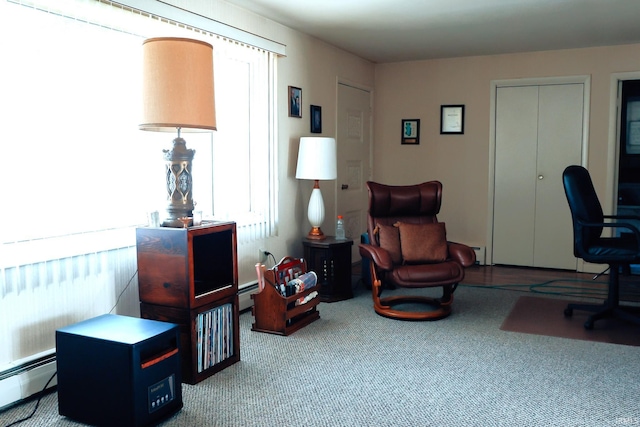 home office with a baseboard heating unit and a baseboard radiator