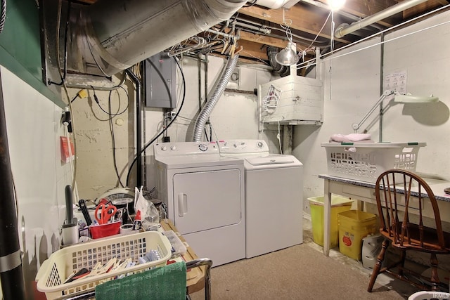 clothes washing area with laundry area and separate washer and dryer