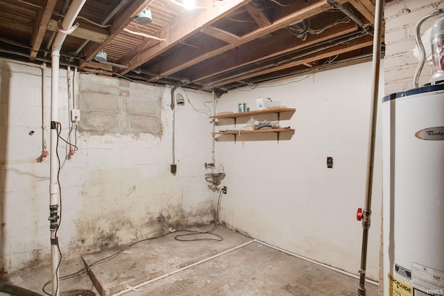 unfinished below grade area featuring gas water heater