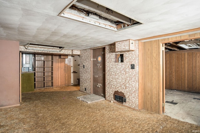 finished basement with wooden walls