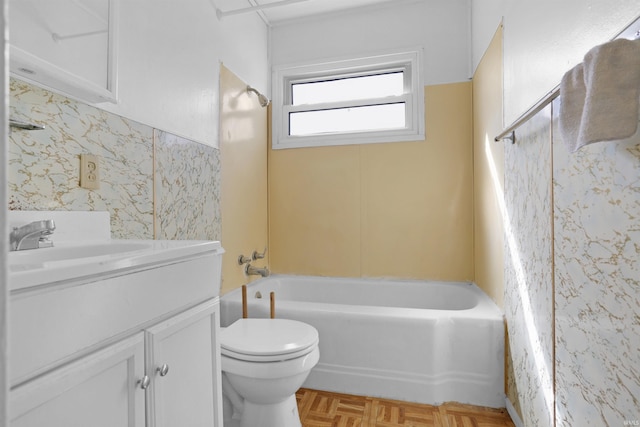 full bathroom with shower / bathtub combination, toilet, and vanity