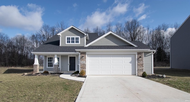 803 Knights Xing, Kendallville, IN 46755 - view of front of home featuring driveway, covered porch, roof with shingles, a front yard, and a garage