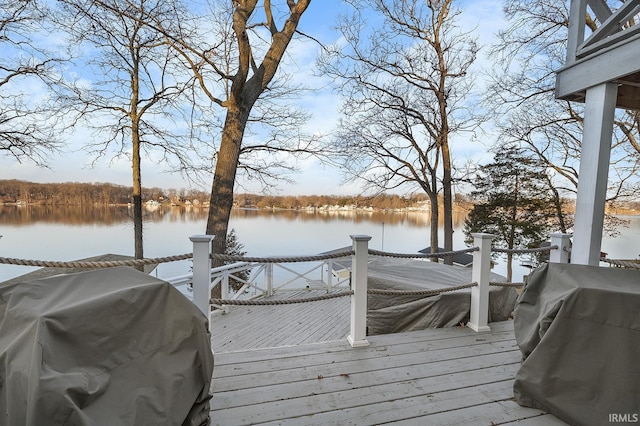 view of dock with a water view