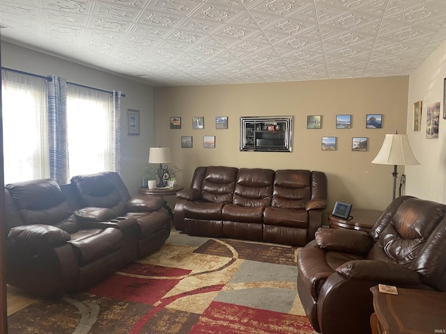 living area with an ornate ceiling