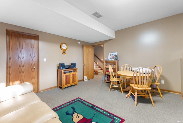 playroom featuring visible vents, baseboards, and carpet floors