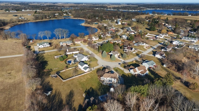 aerial view with a residential view and a water view