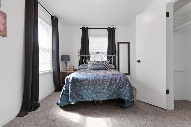 carpeted bedroom featuring multiple windows