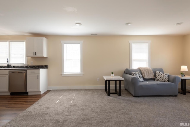 living room featuring visible vents and baseboards