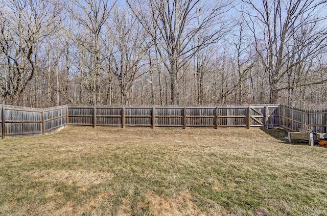 view of yard with a fenced backyard