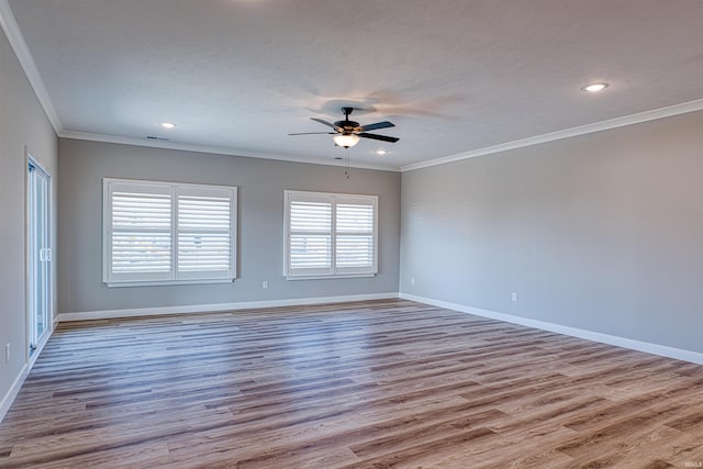 19138 Braeburn Dr, Evansville, IN 47725 - unfurnished room featuring wood finished floors, baseboards, recessed lighting, ceiling fan, and crown molding