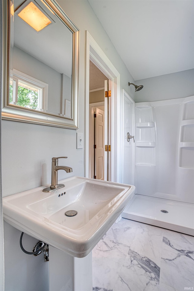 9700 Big Cynthiana Rd, Evansville, IN 47720 - full bathroom with a shower stall, marble finish floor, and a sink