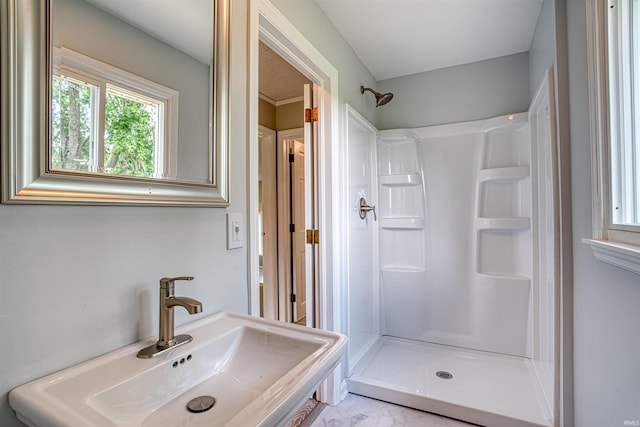 9700 Big Cynthiana Rd, Evansville, IN 47720 - full bathroom with a shower stall, marble finish floor, and a sink