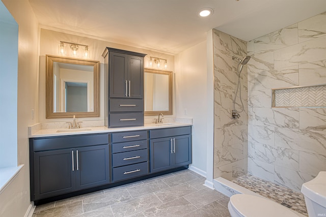 9700 Big Cynthiana Rd, Evansville, IN 47720 - full bath with double vanity, toilet, tiled shower, and a sink