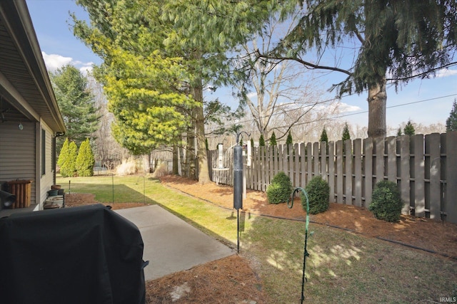 view of yard featuring a patio area and fence