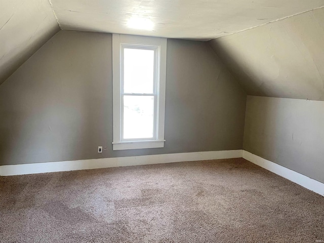 additional living space featuring baseboards, carpet, and vaulted ceiling
