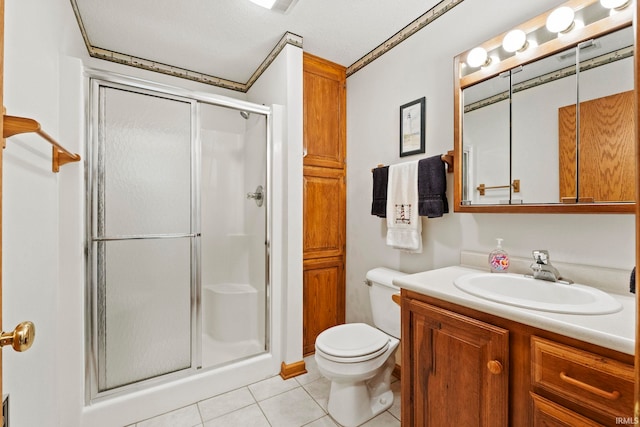 760 Ln 136 Turkey Lk, Hudson, IN 46747 - bathroom featuring vanity, a shower stall, toilet, and tile patterned floors