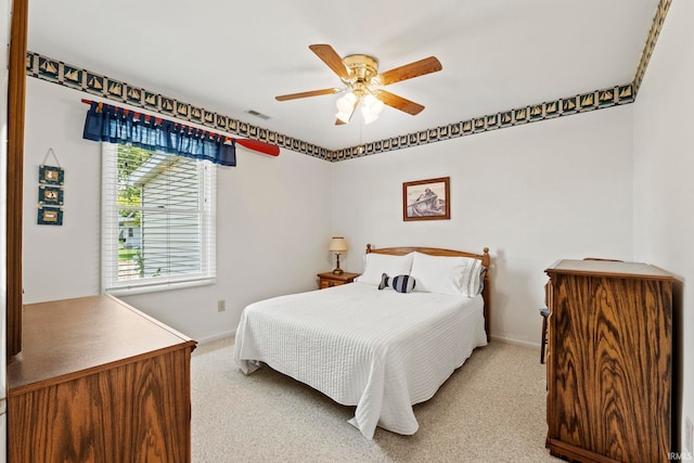 760 Ln 136 Turkey Lk, Hudson, IN 46747 - bedroom with visible vents, light carpet, baseboards, and a ceiling fan